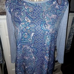 Talbots light blue Paisley 💙  satin and sweater blouse, super soft, size Med